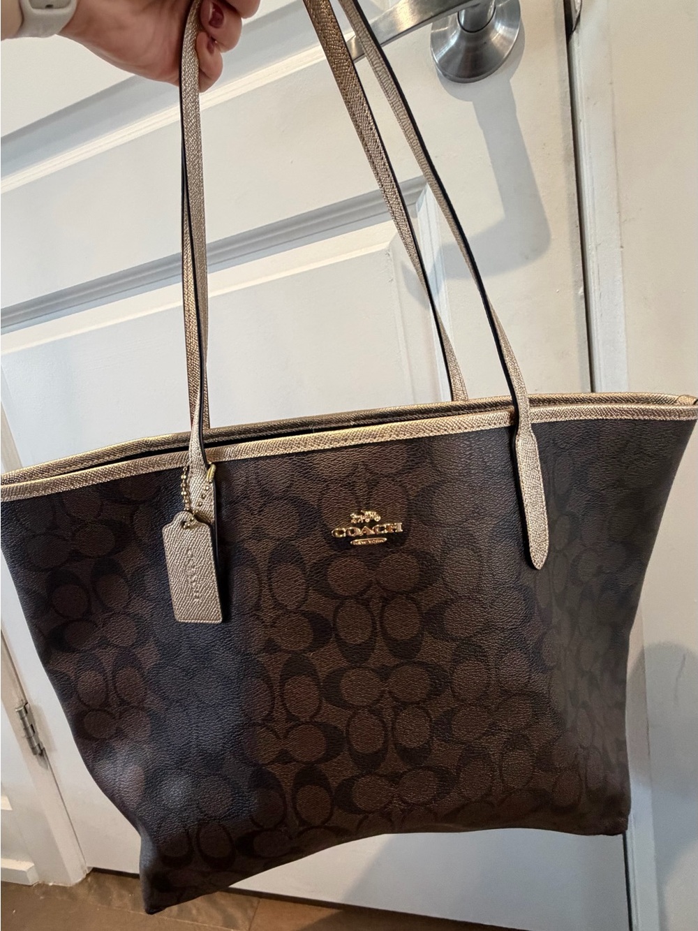 Coach Brown Signature Tote with Gold Trim